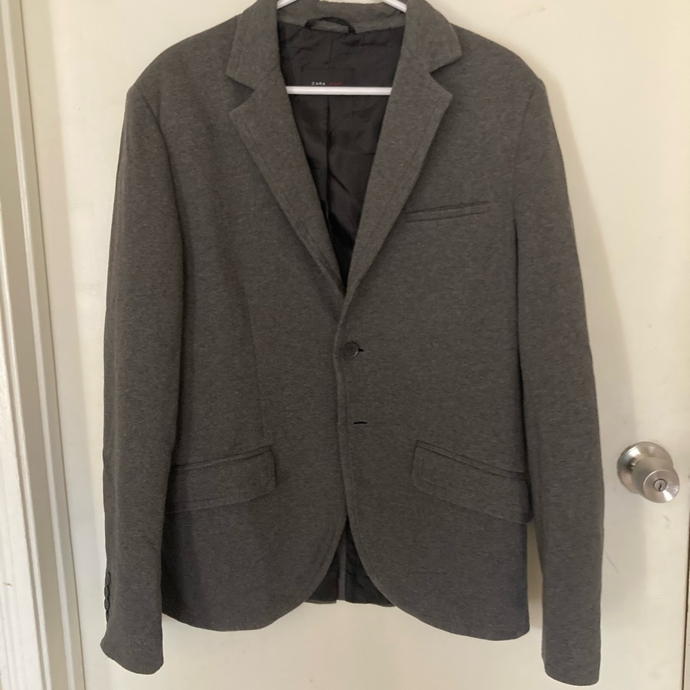 Gray Slim Fit Blazer with Notched Lapel